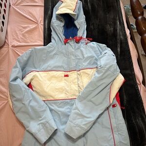 American Eagle Outfitters Blue Fleece Hooded Jacket with Red Accents